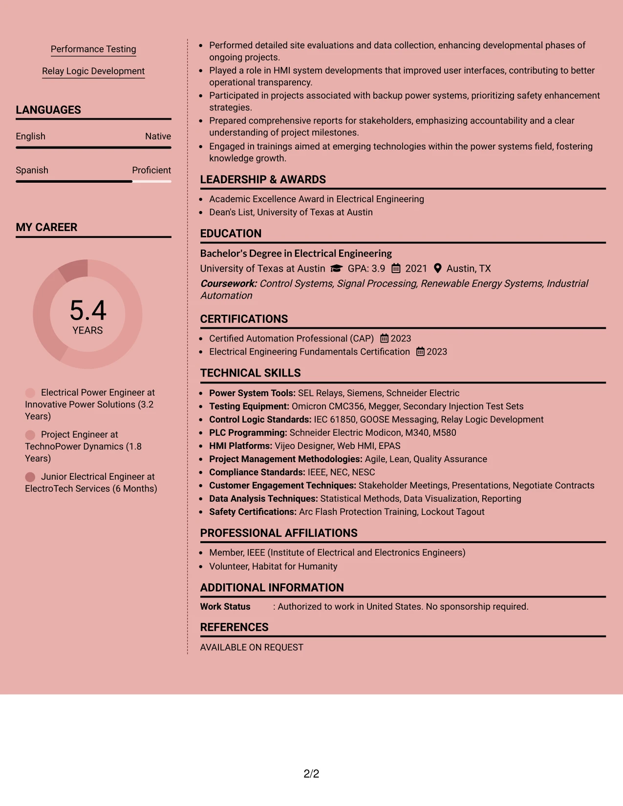 Resume Example Page 2