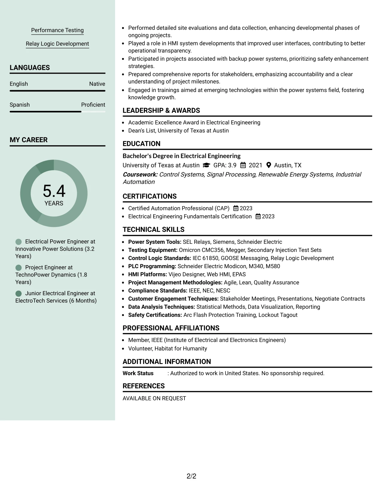 Resume Example Page 2