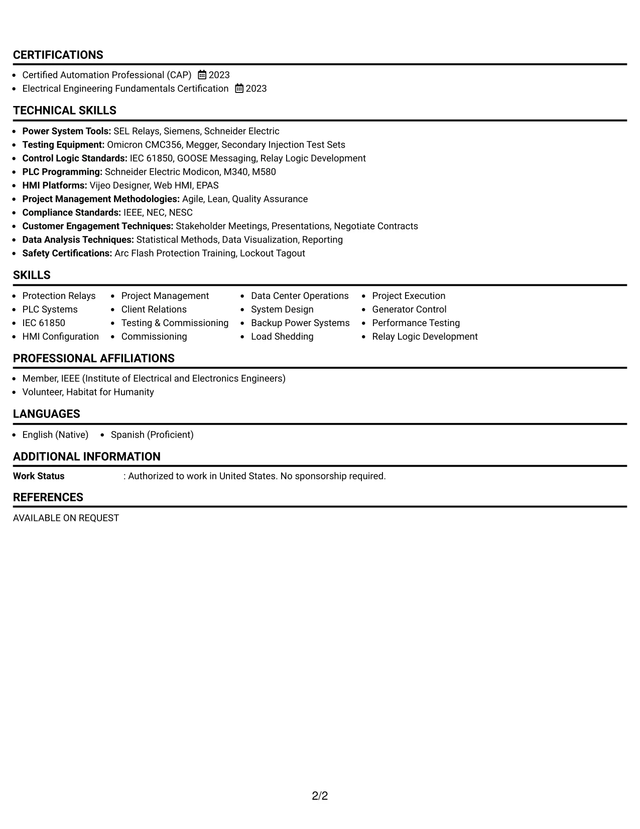 Resume Example Page 2