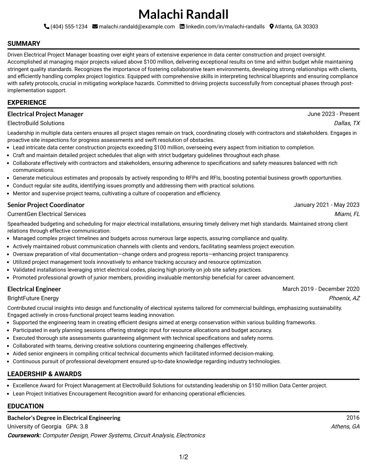 Resume Example Page 1