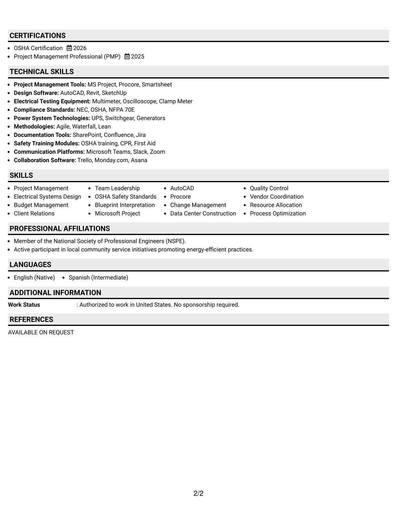 Resume Example Page 2