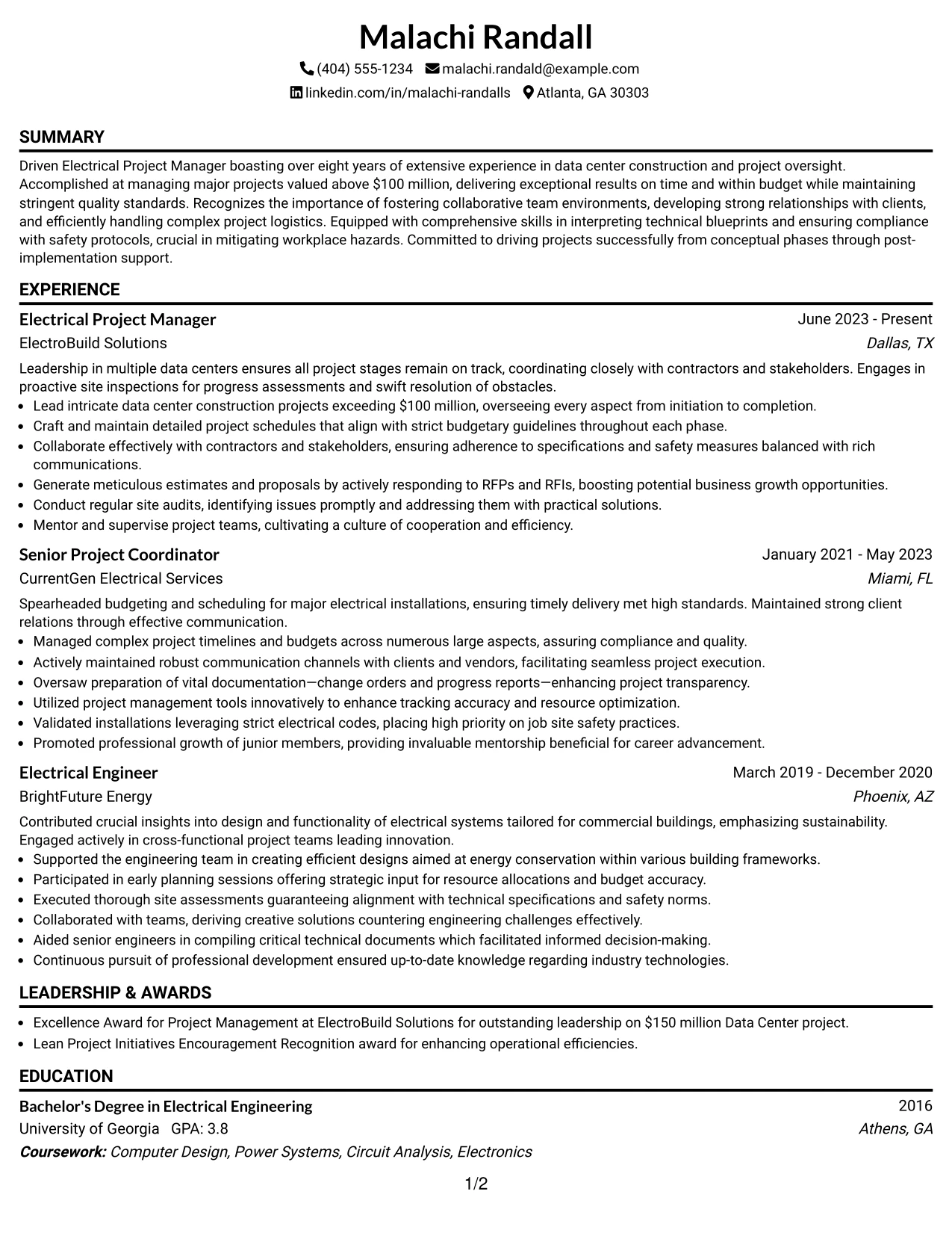 Resume Example Page 1