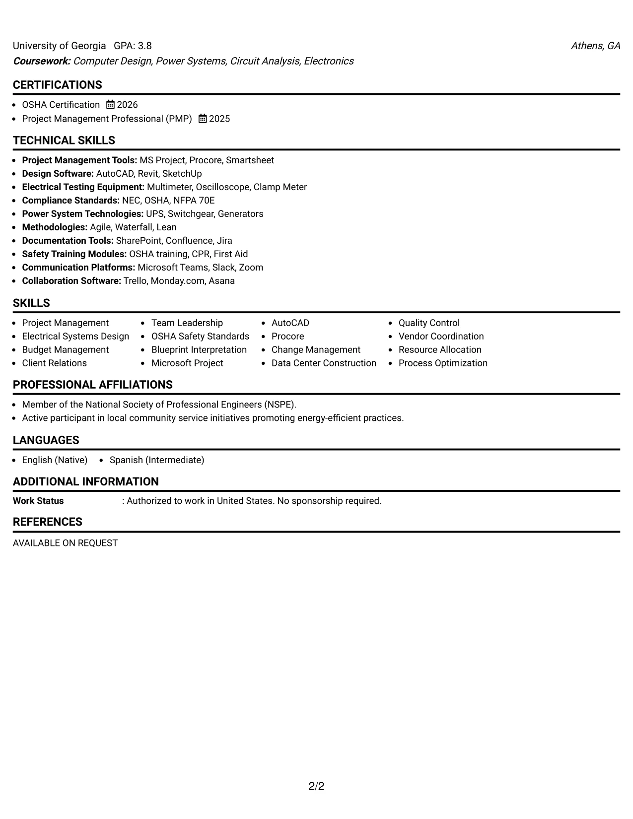 Resume Example Page 2