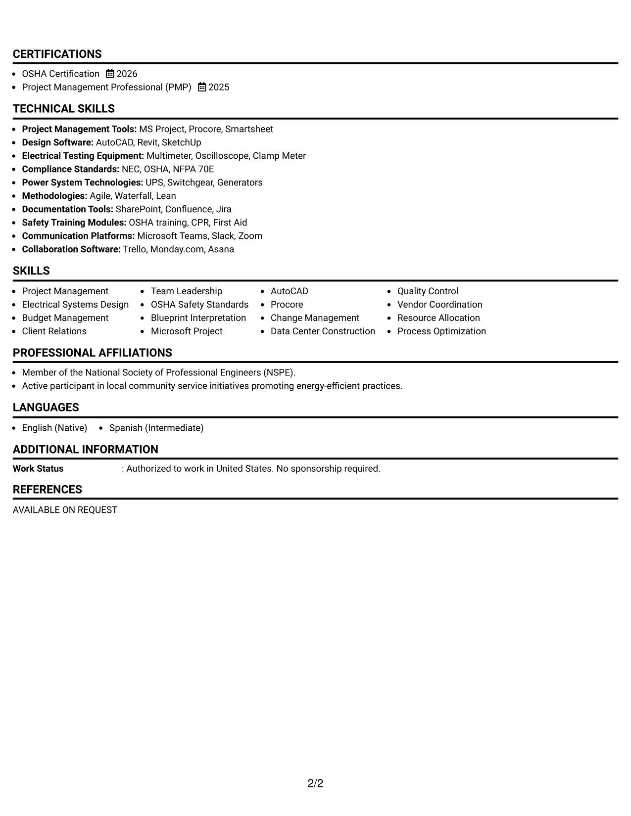 Resume Example Page 2