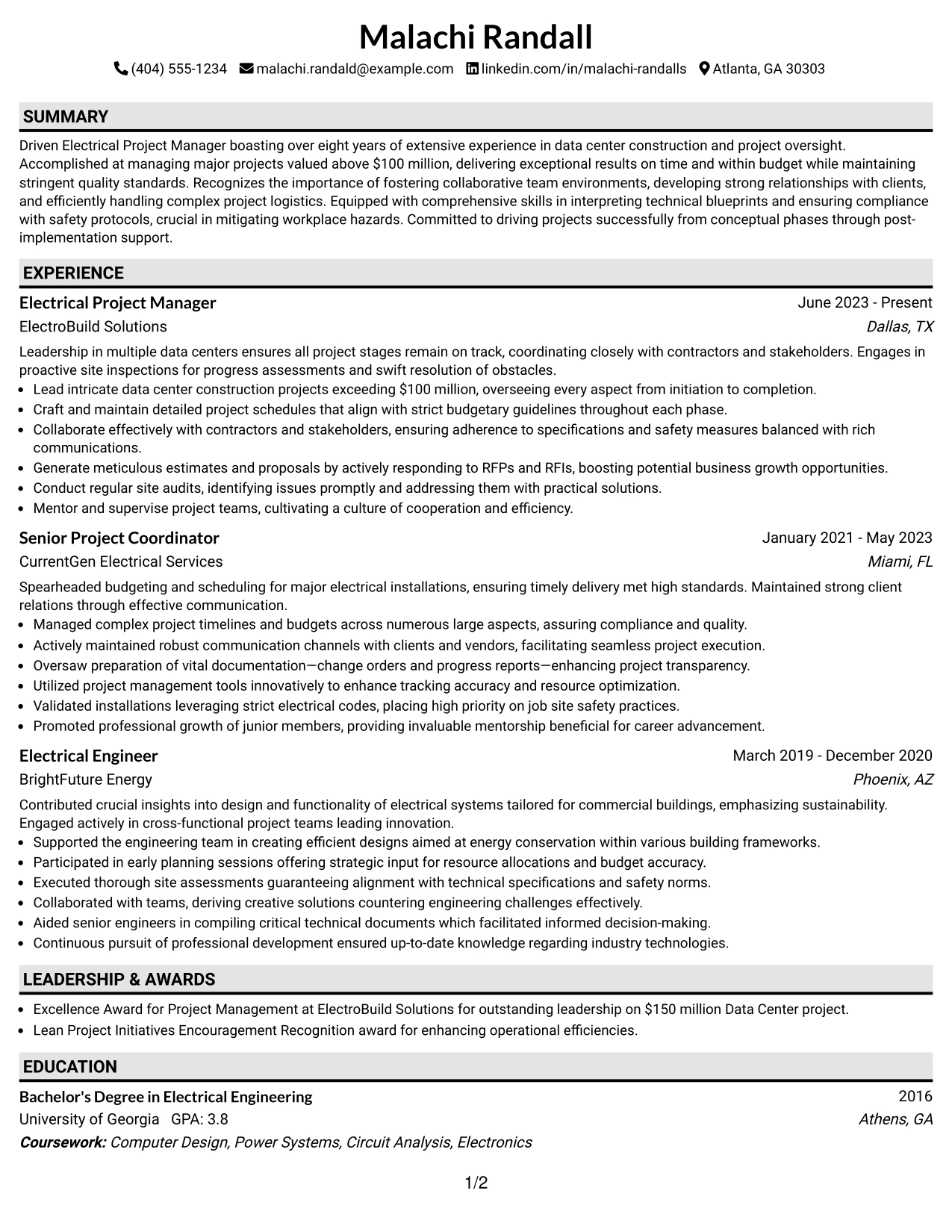 Resume Example Page 1