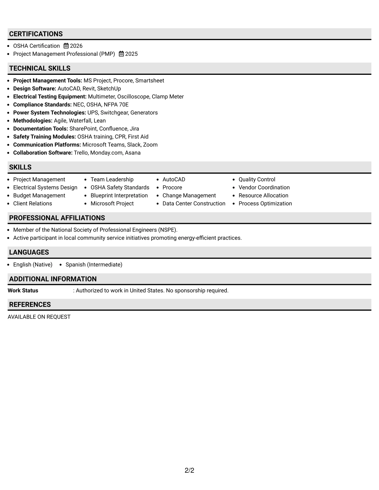 Resume Example Page 2