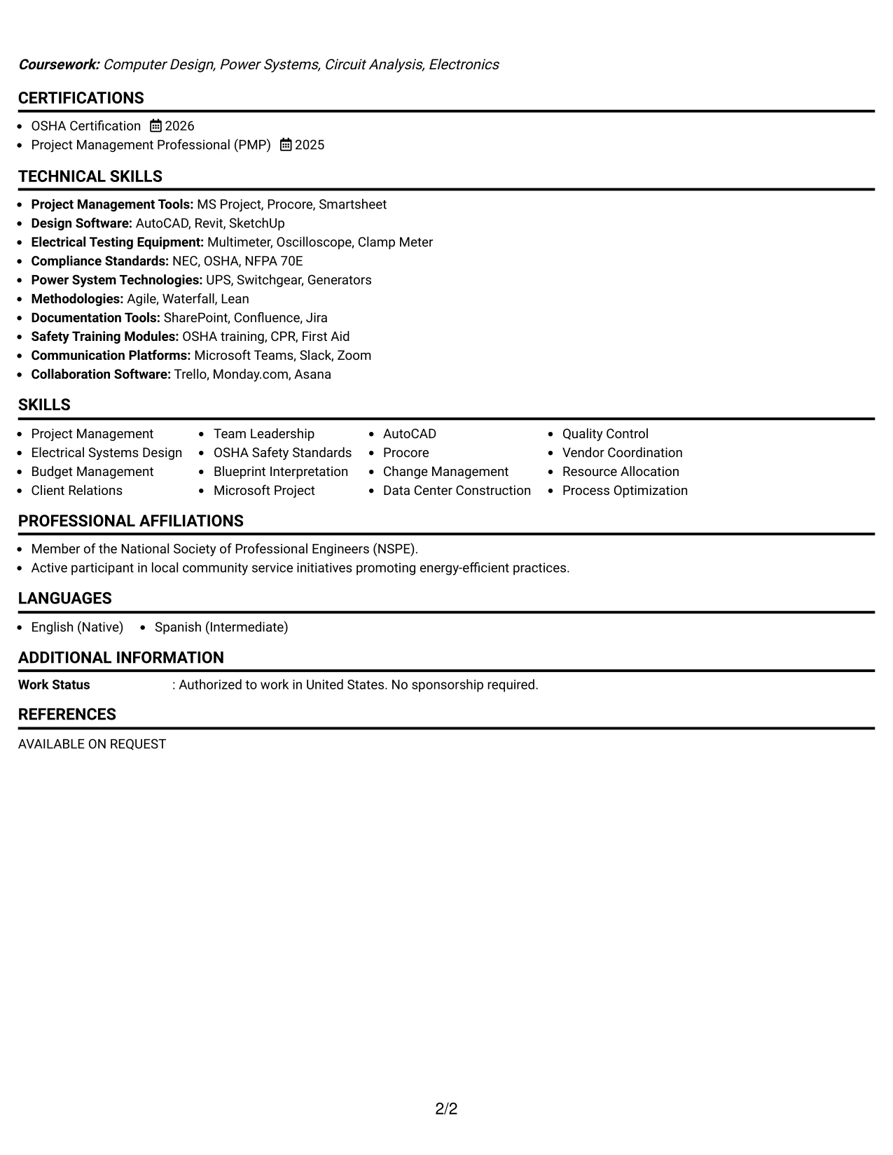 Resume Example Page 2