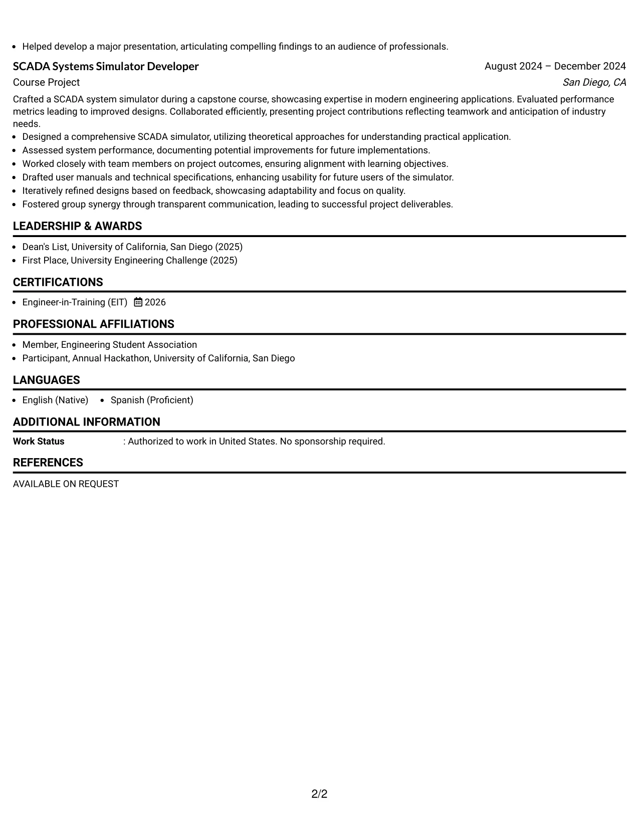 Resume Example Page 2