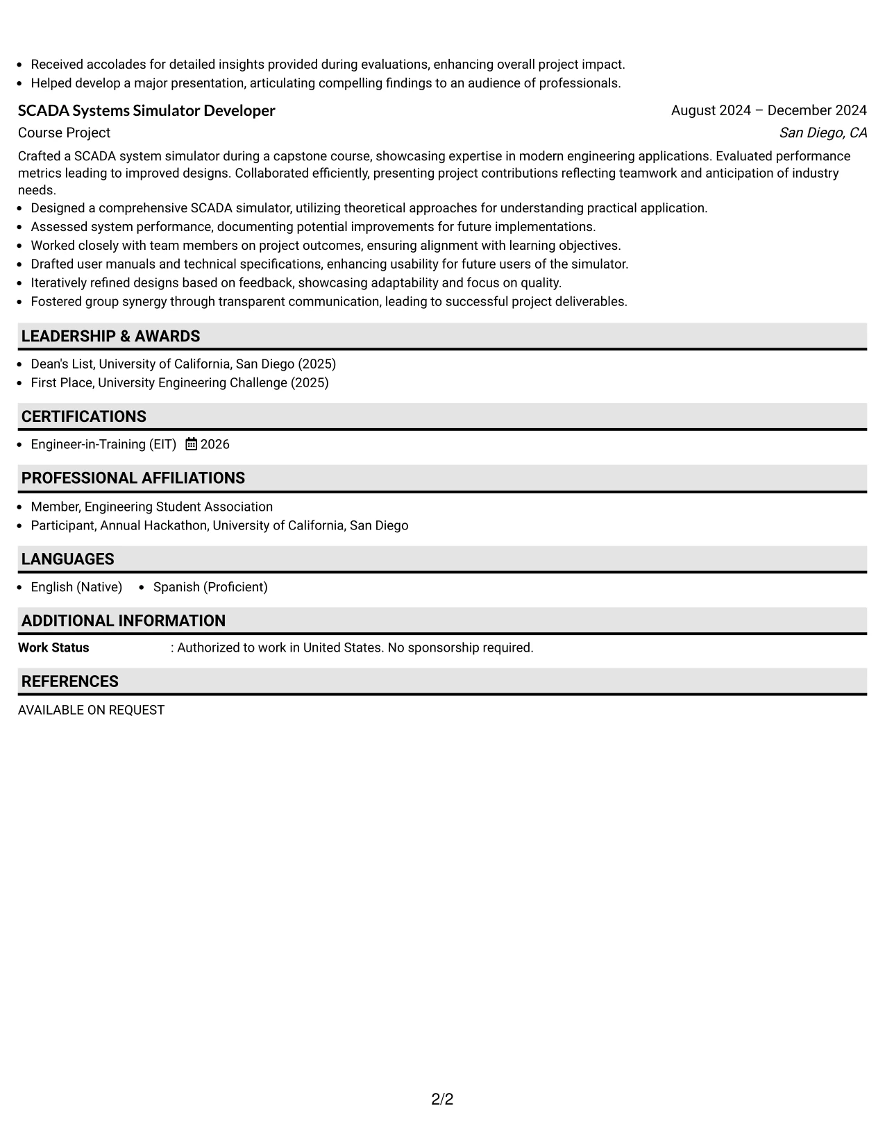 Resume Example Page 2