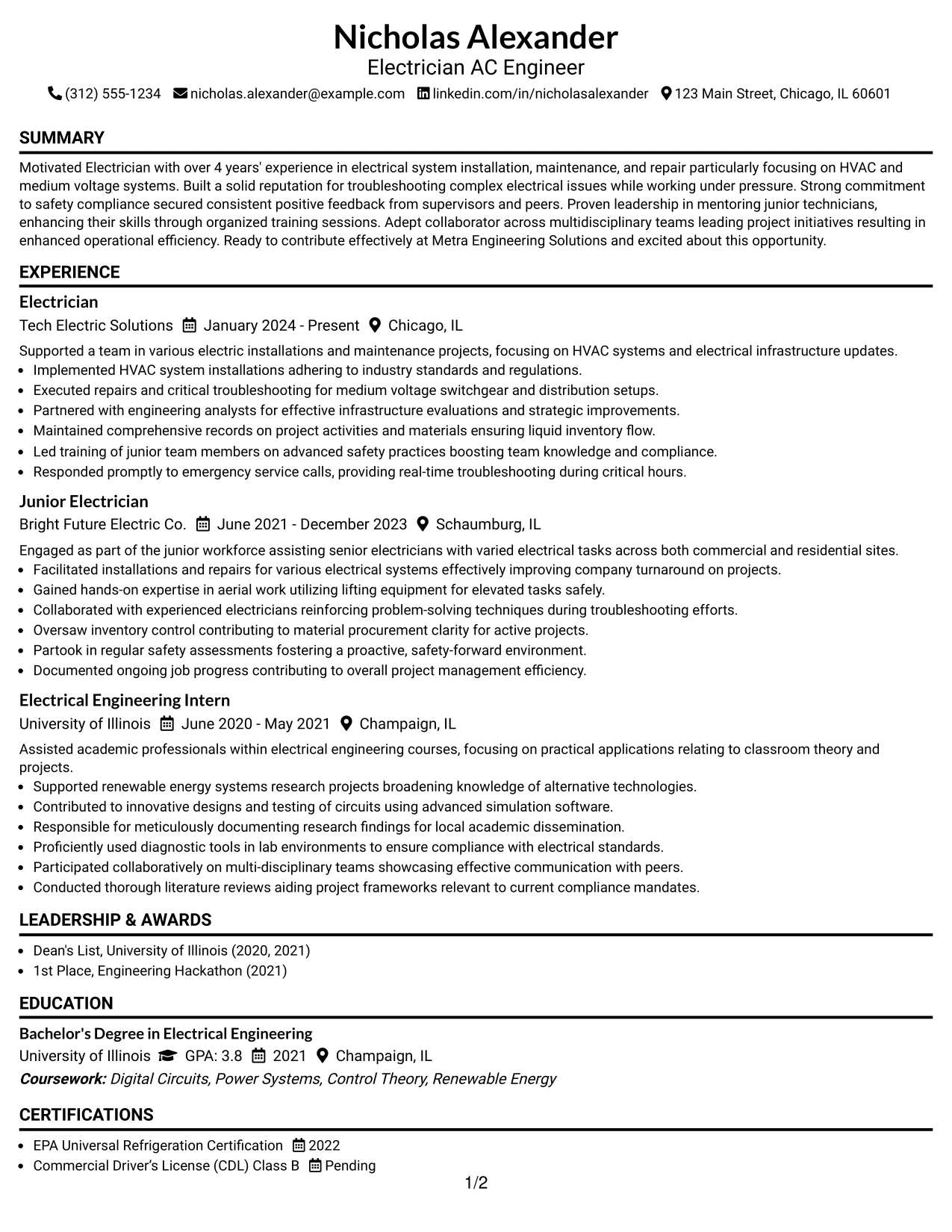 Resume Example Page 1