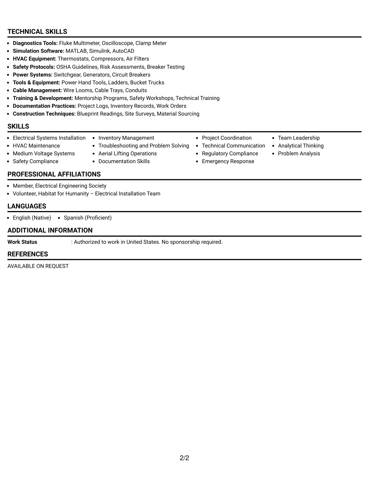 Resume Example Page 2