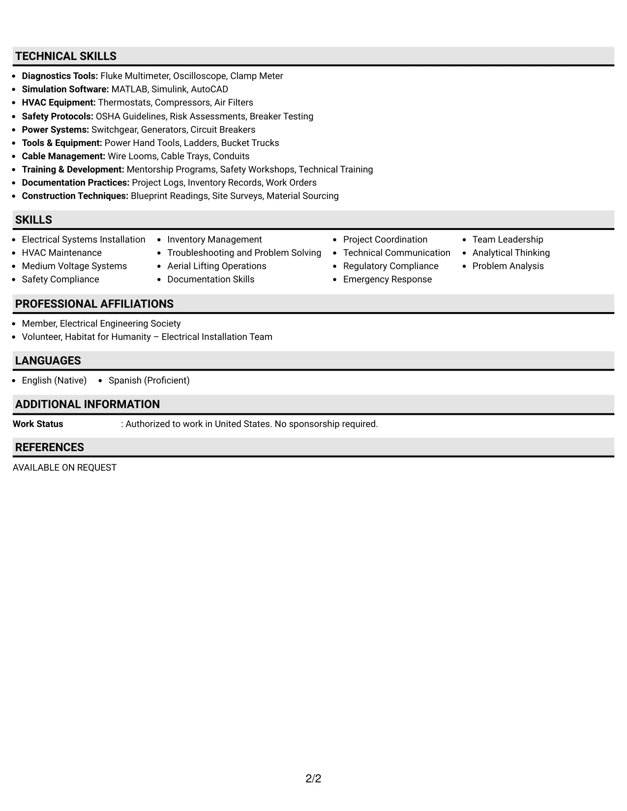 Resume Example Page 2