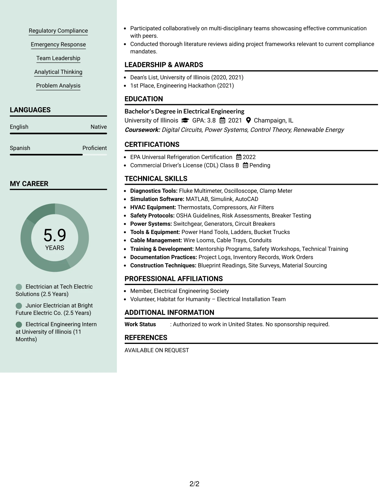 Resume Example Page 2