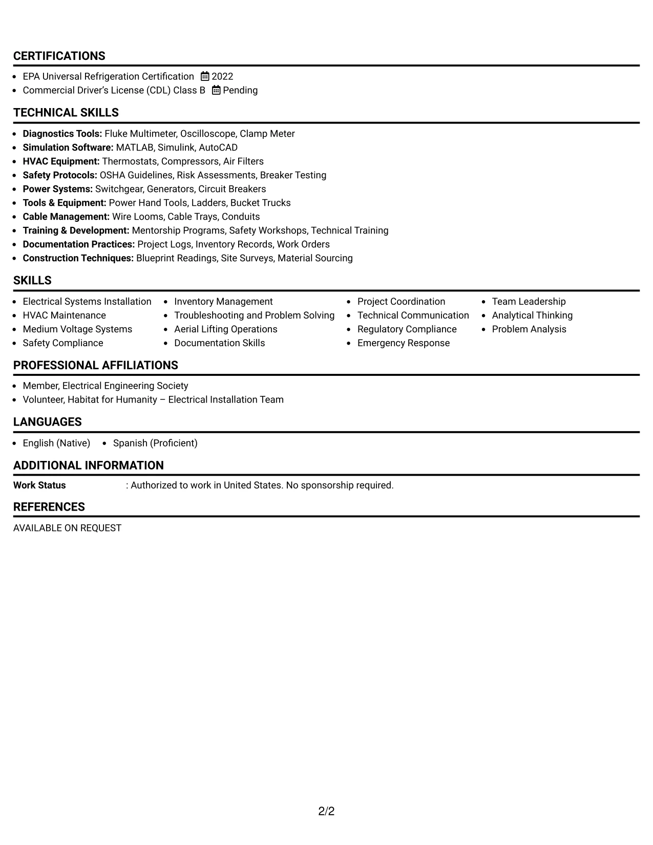 Resume Example Page 2