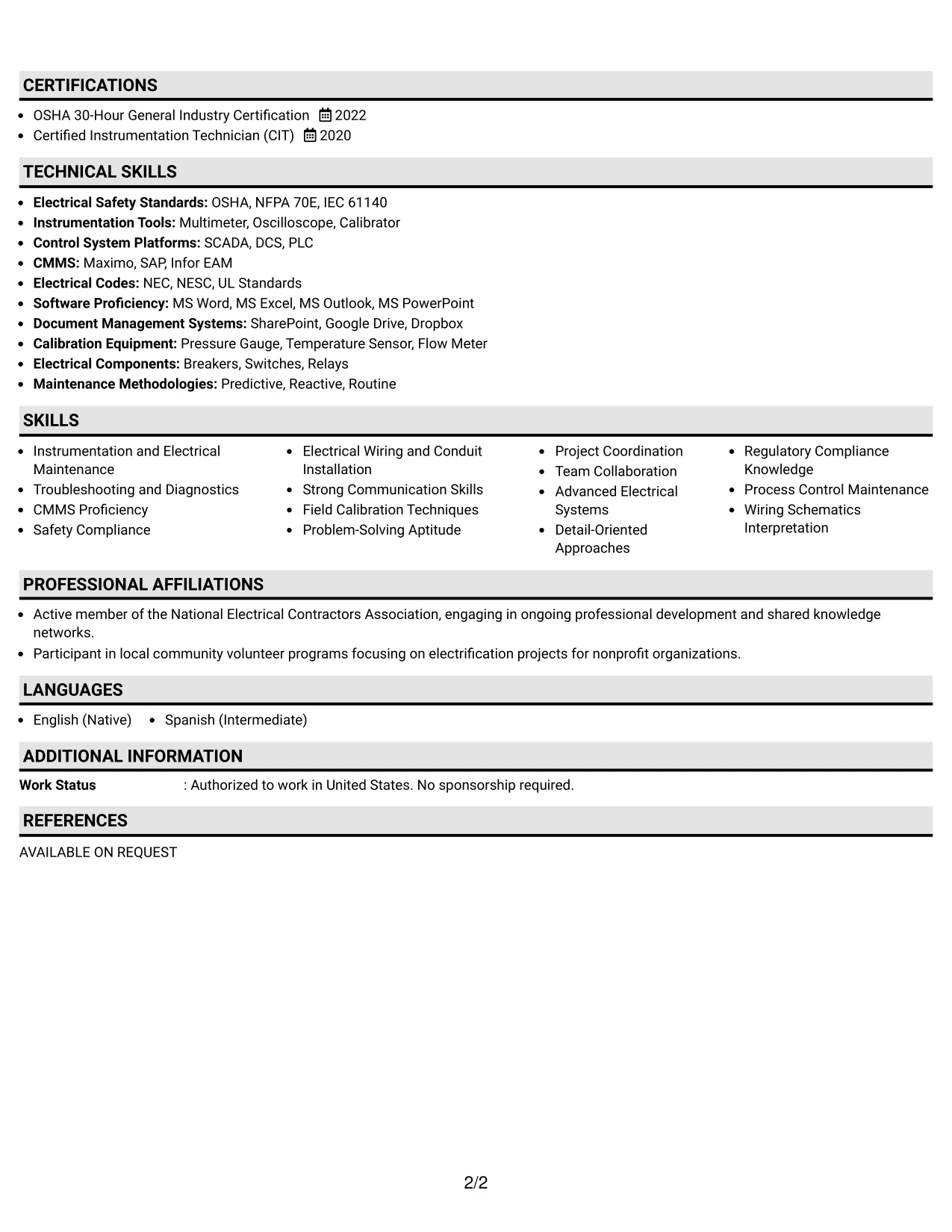 Resume Example Page 2
