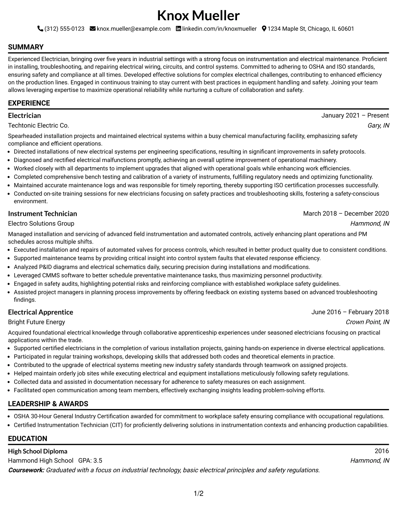 Resume Example Page 1