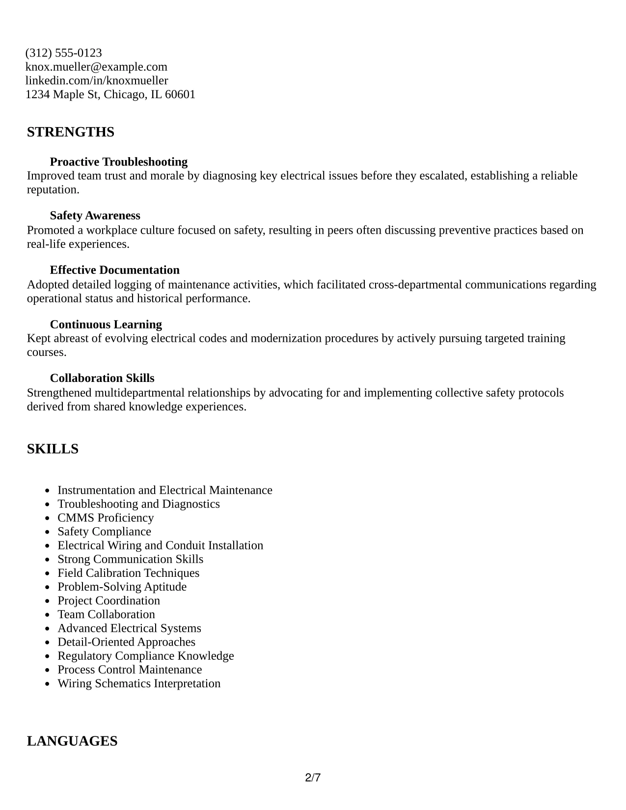 Resume Example Page 2