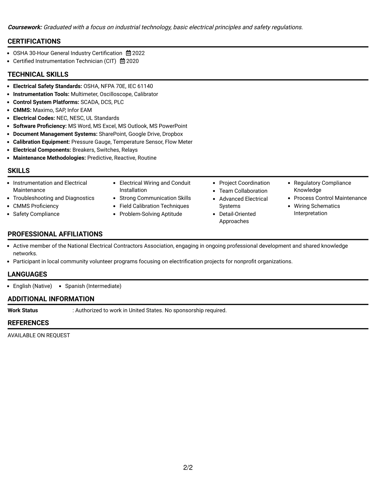 Resume Example Page 2