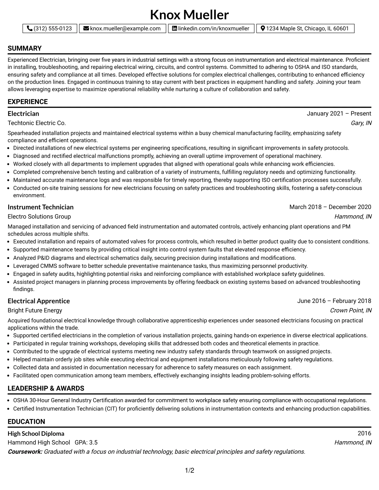 Resume Example Page 1