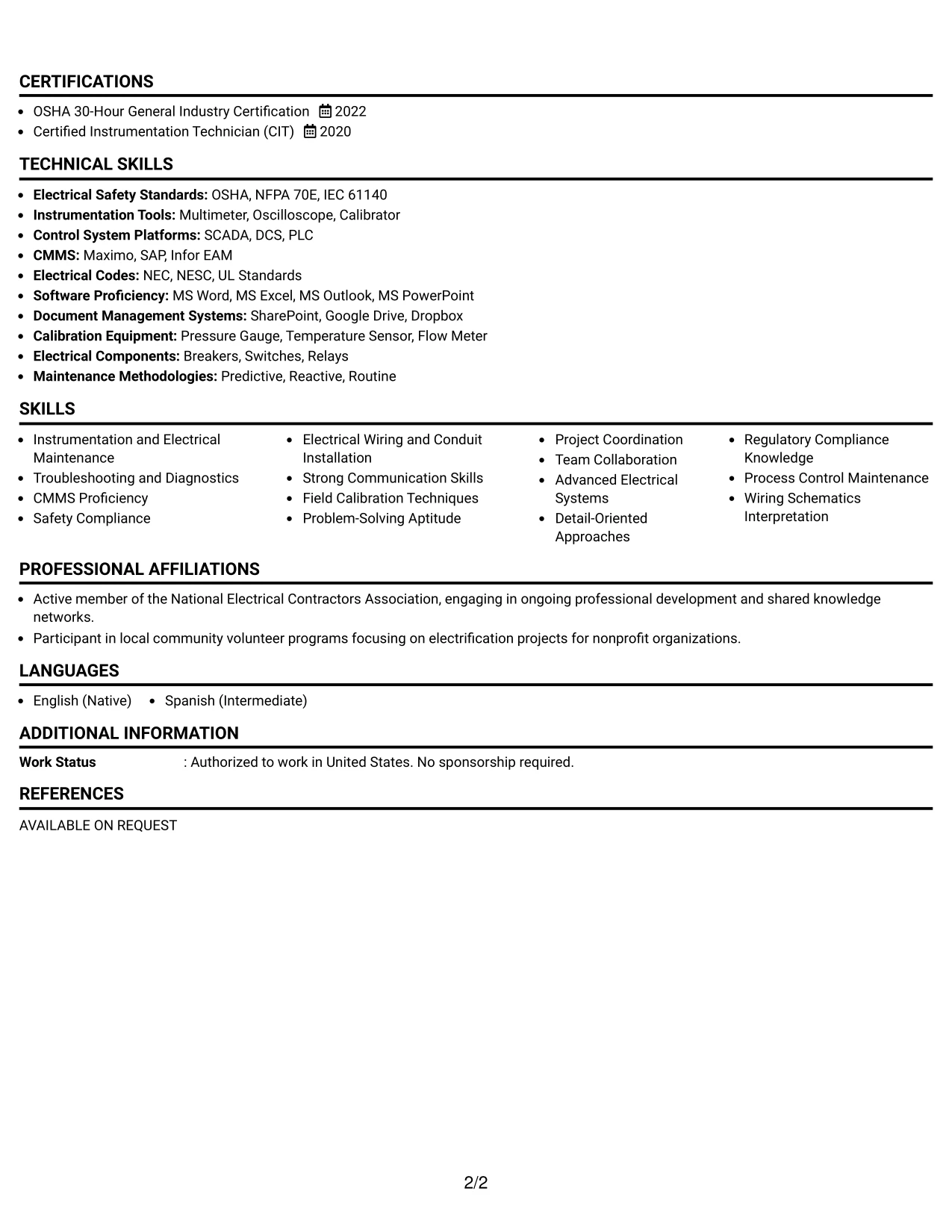 Resume Example Page 2