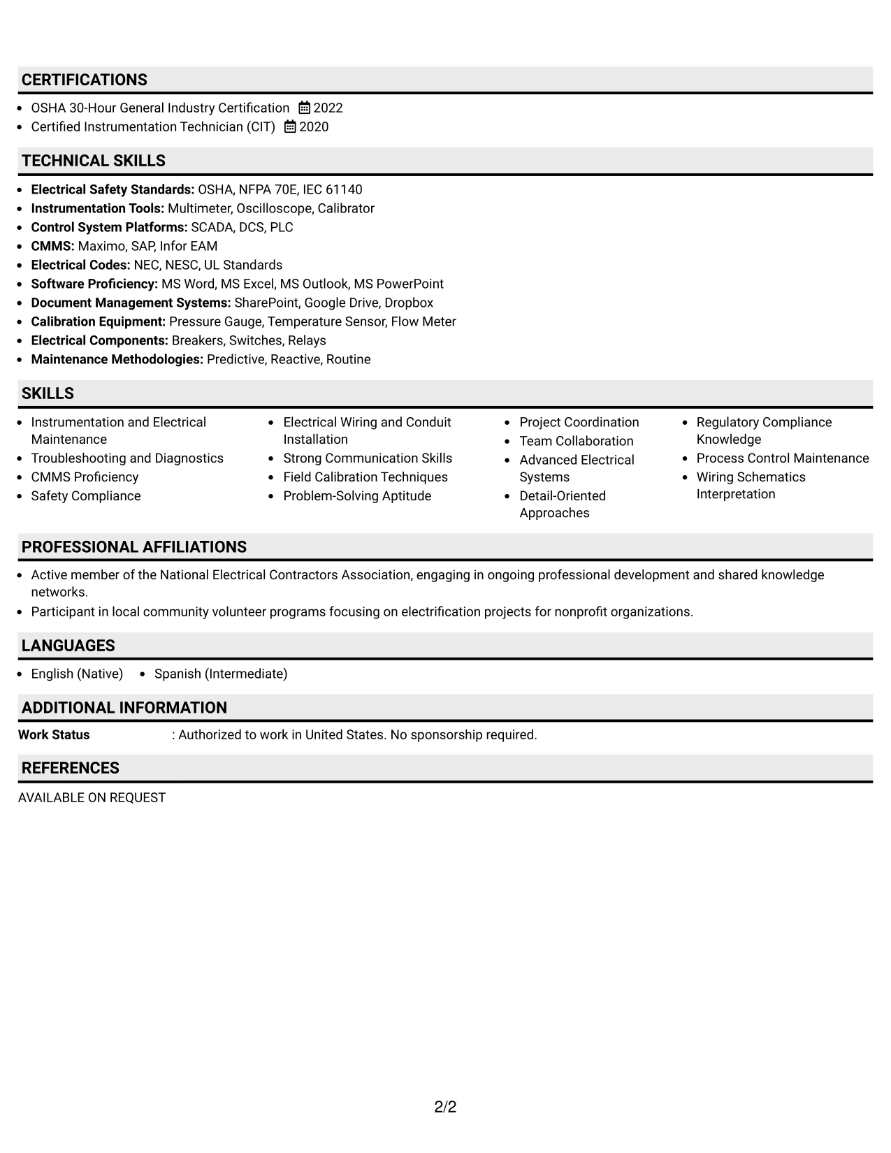 Resume Example Page 2