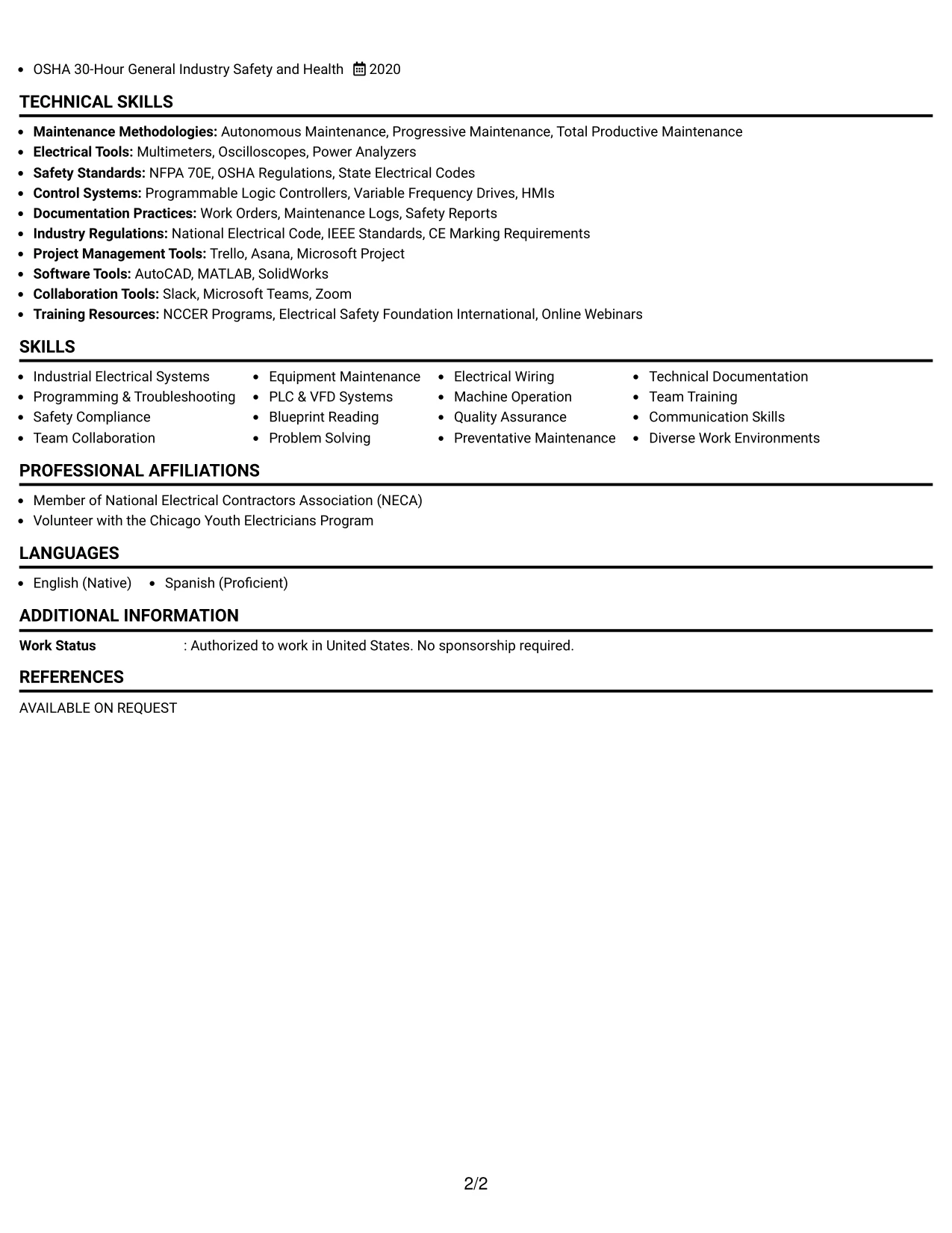 Resume Example Page 2