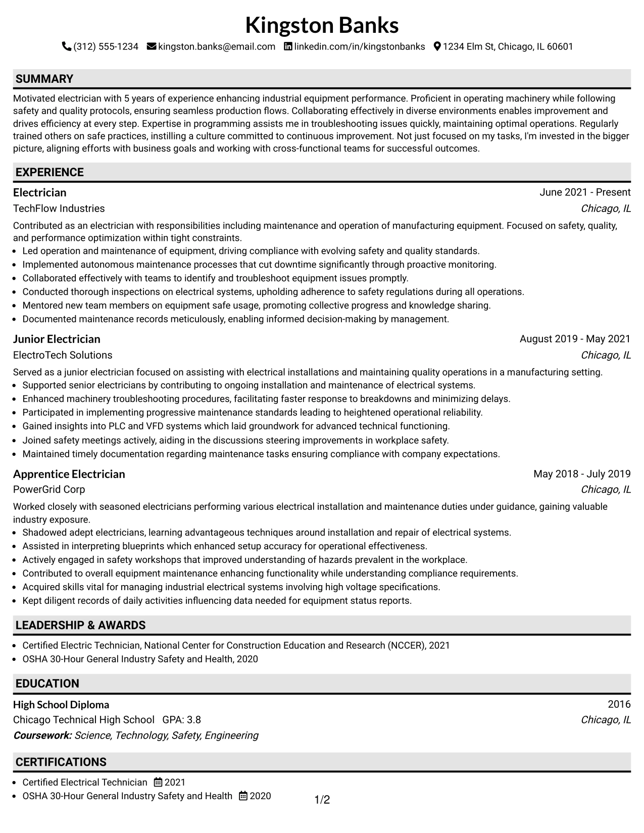 Resume Example Page 1
