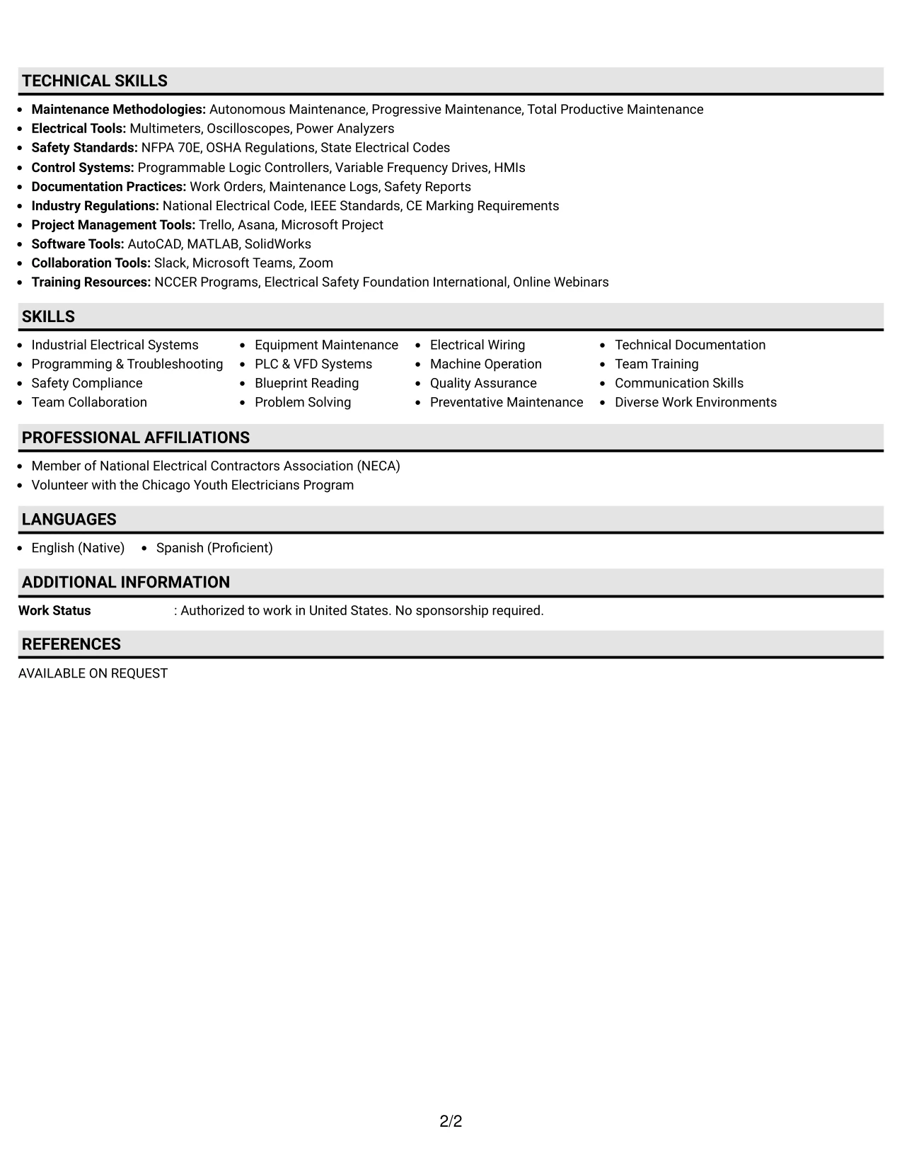 Resume Example Page 2
