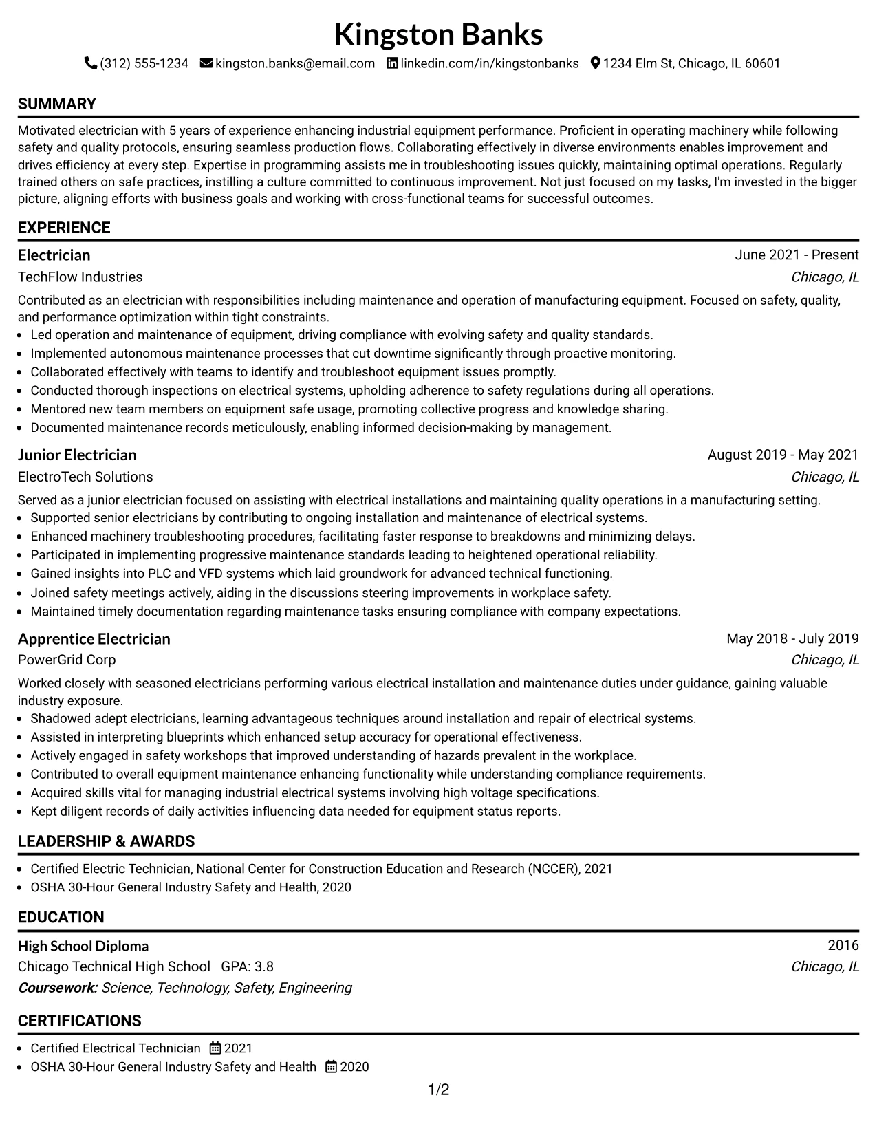 Resume Example Page 1