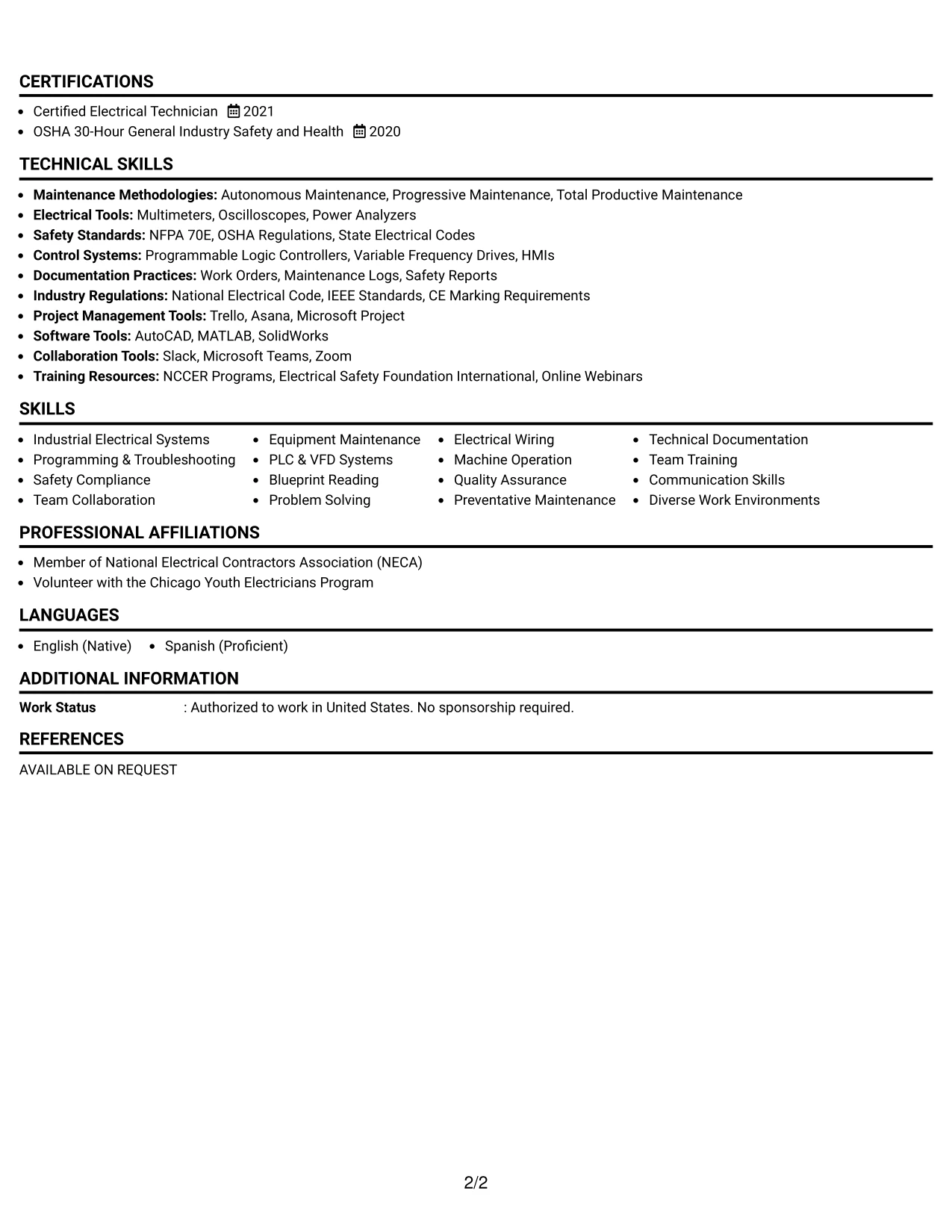 Resume Example Page 2