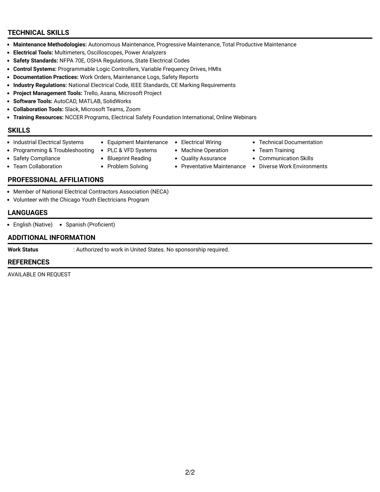 Resume Example Page 2