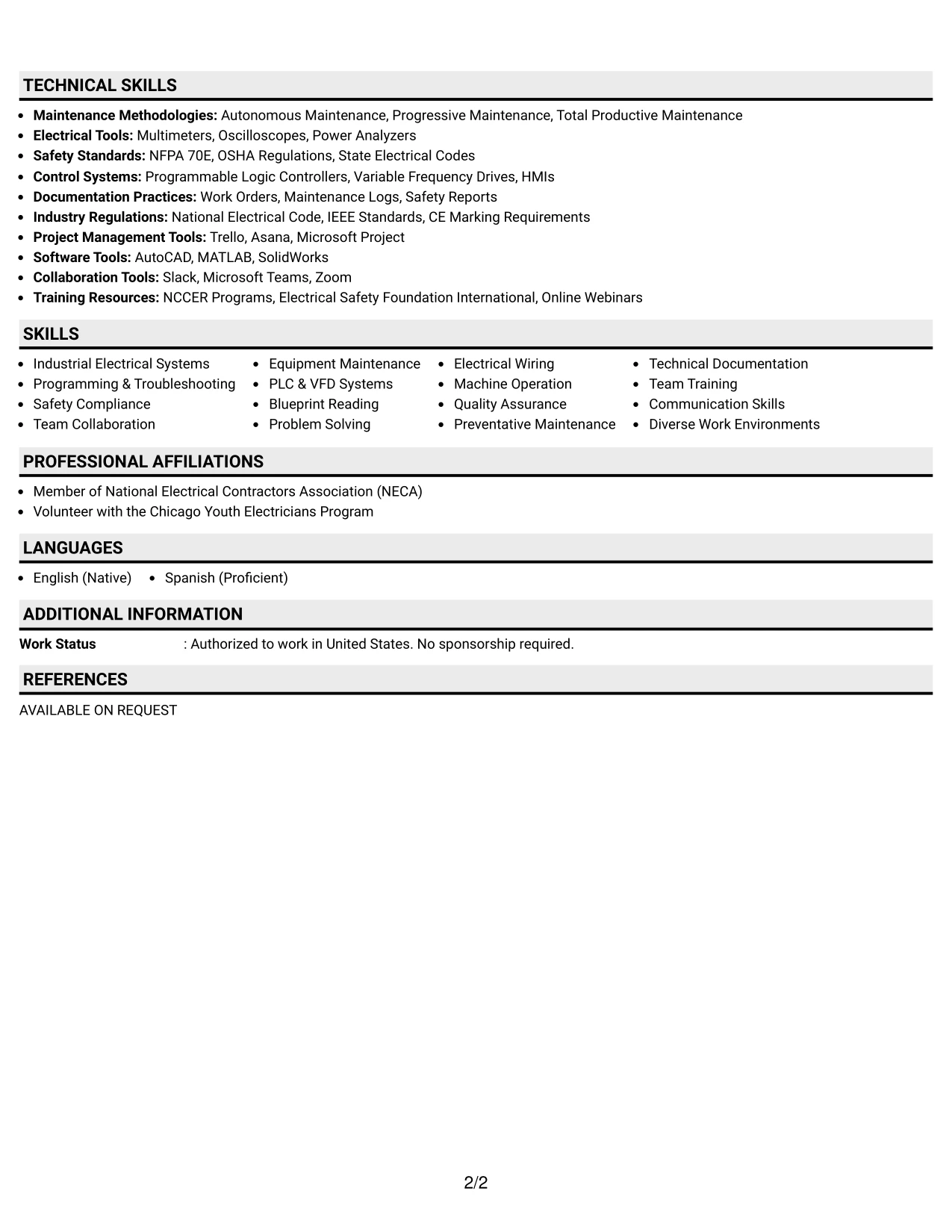 Resume Example Page 2