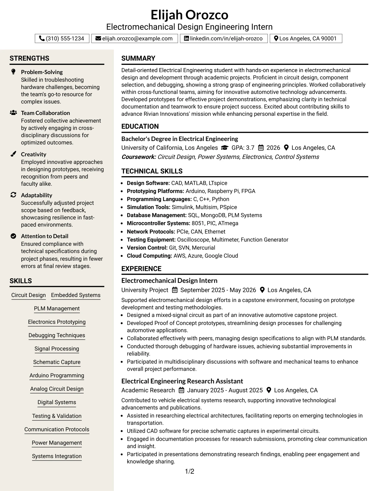 Resume Example Page 1
