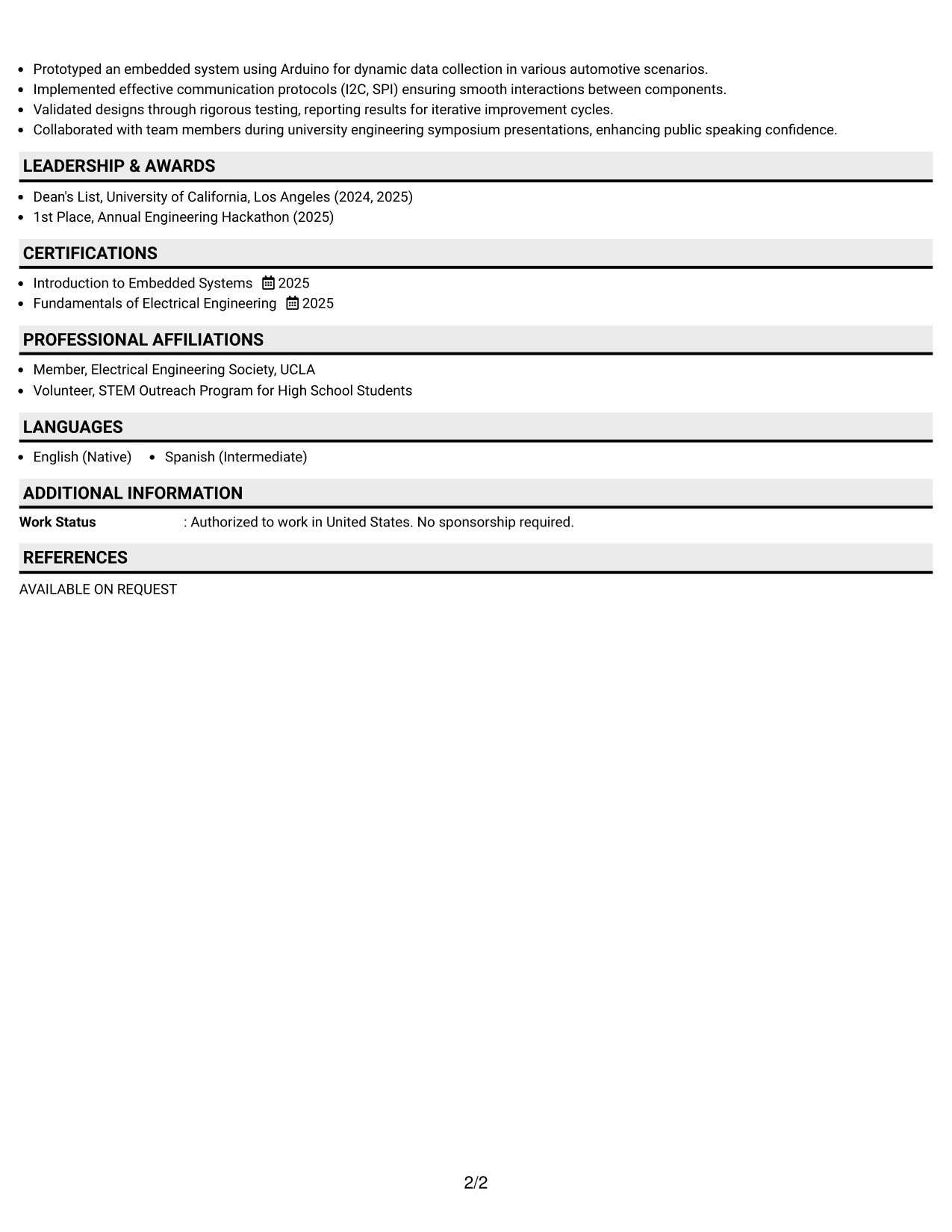 Resume Example Page 2