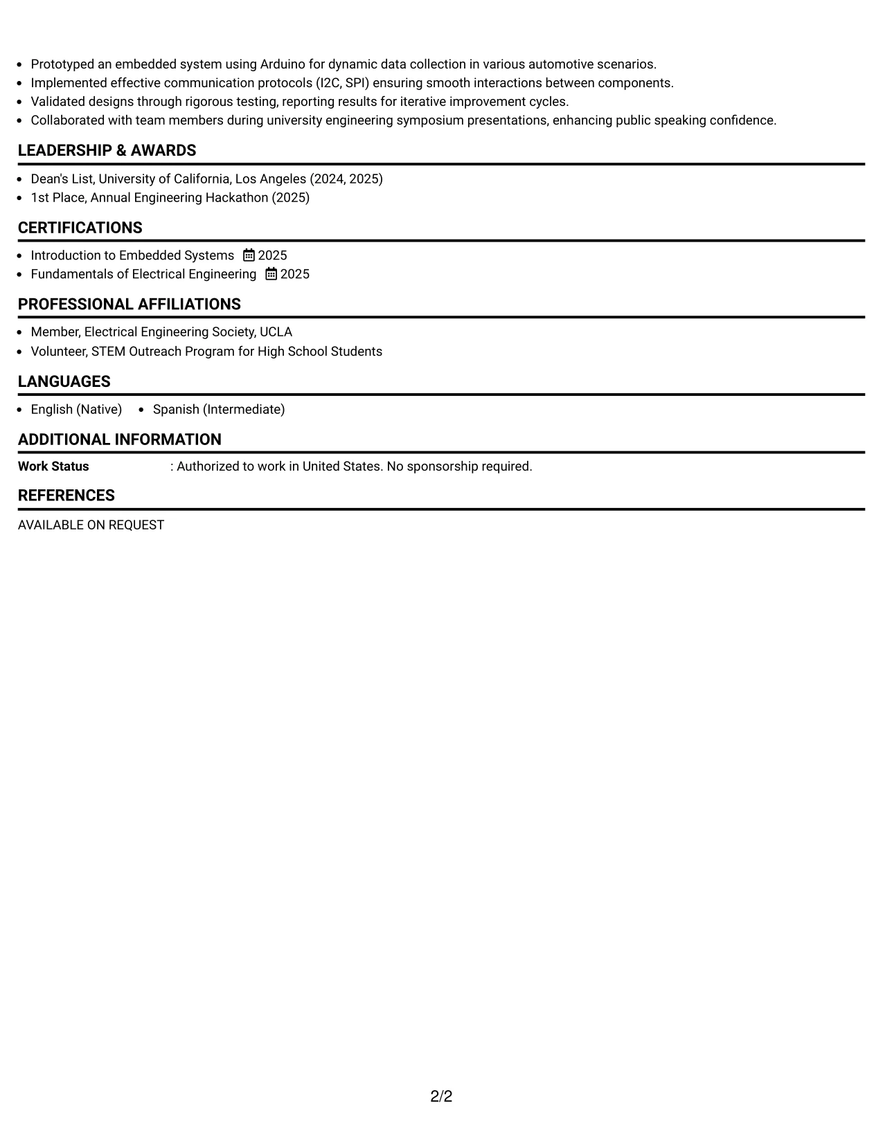 Resume Example Page 2