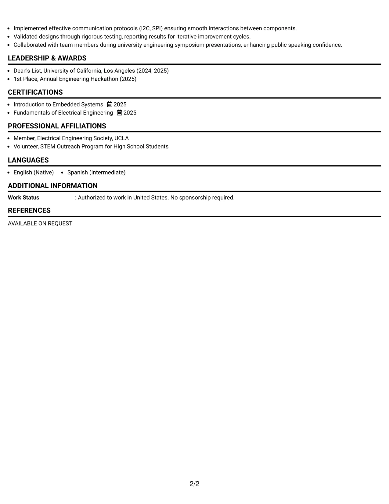 Resume Example Page 2