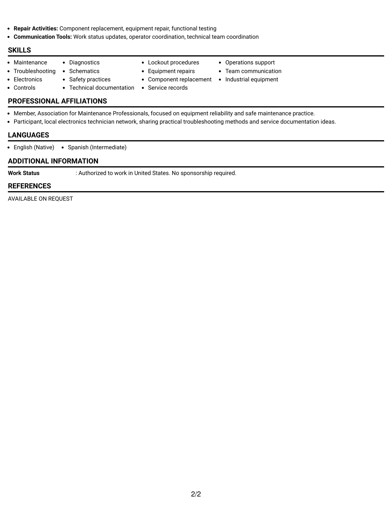 Resume Example Page 2