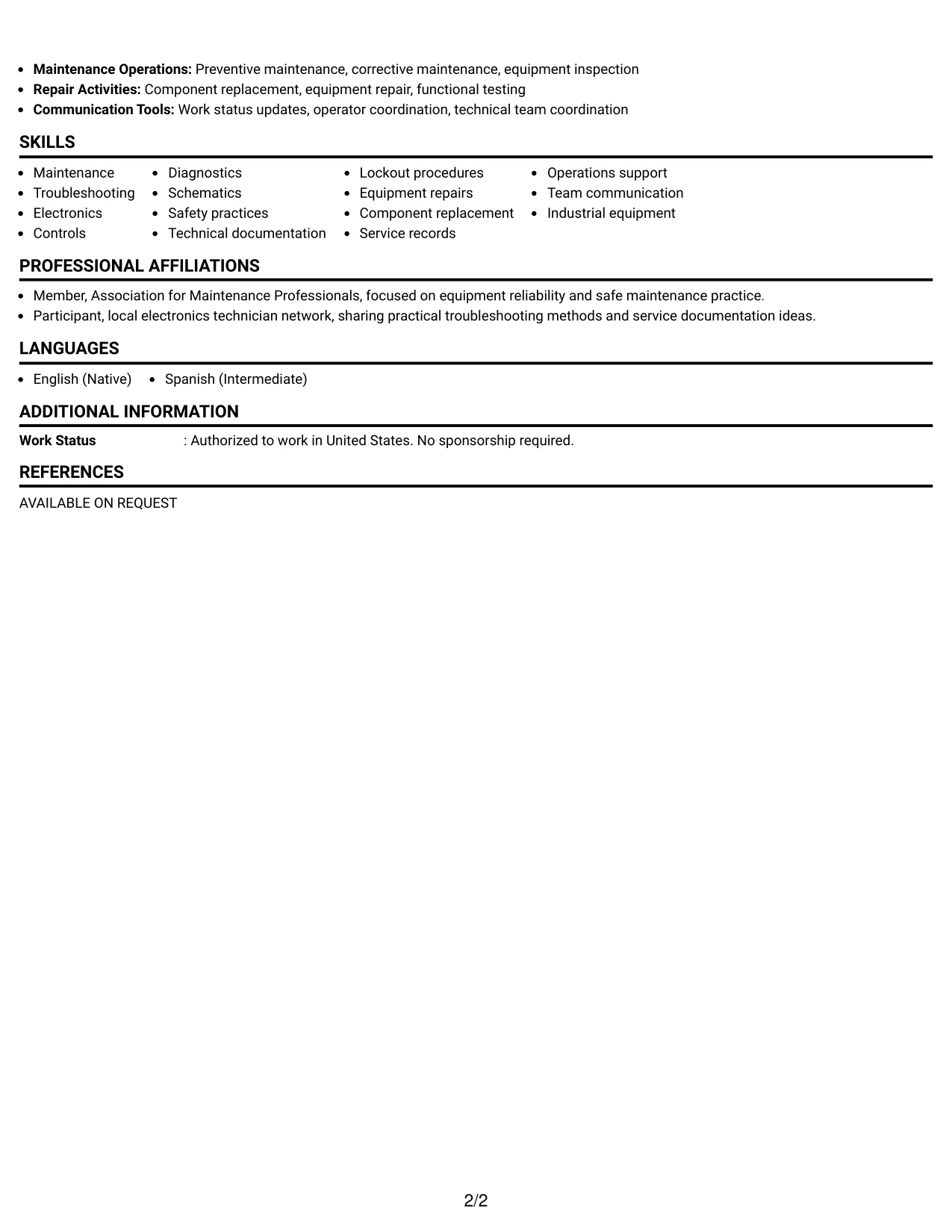 Resume Example Page 2