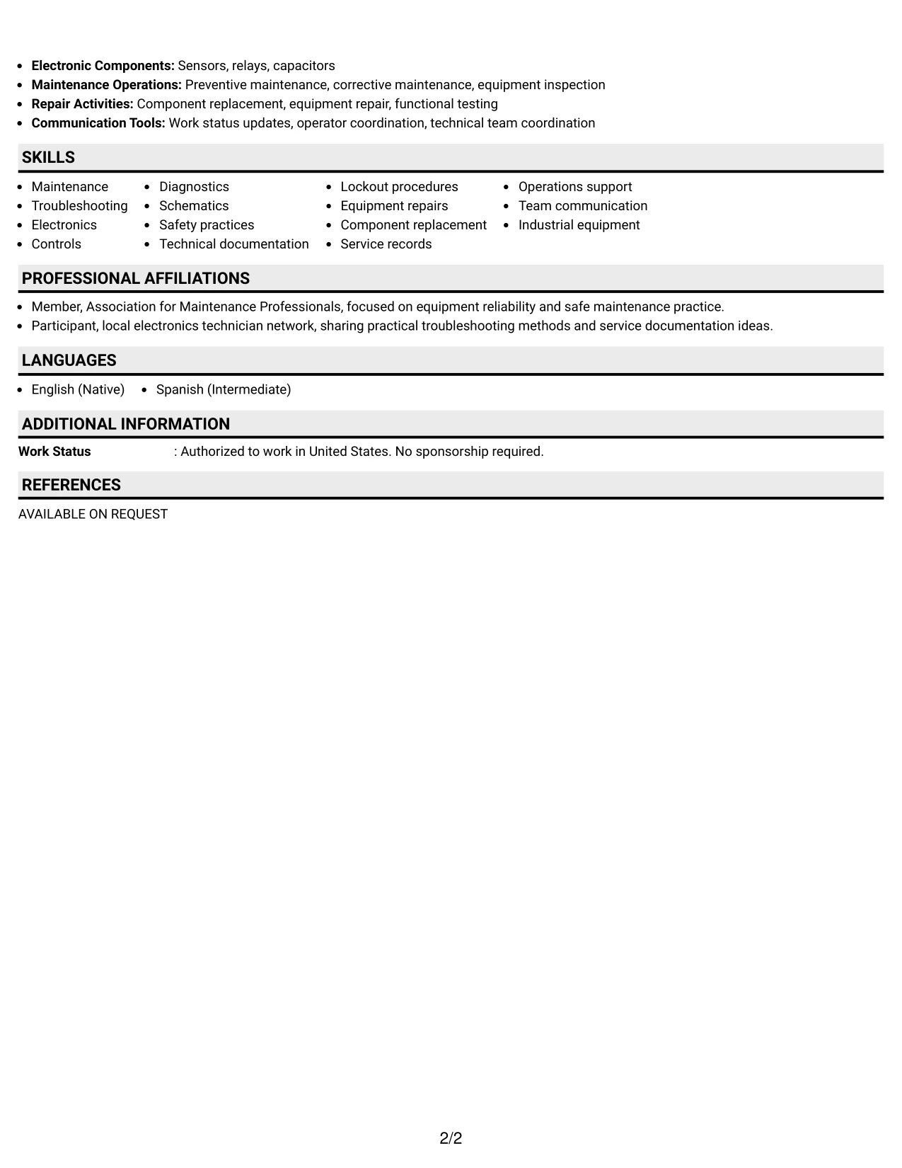 Resume Example Page 2