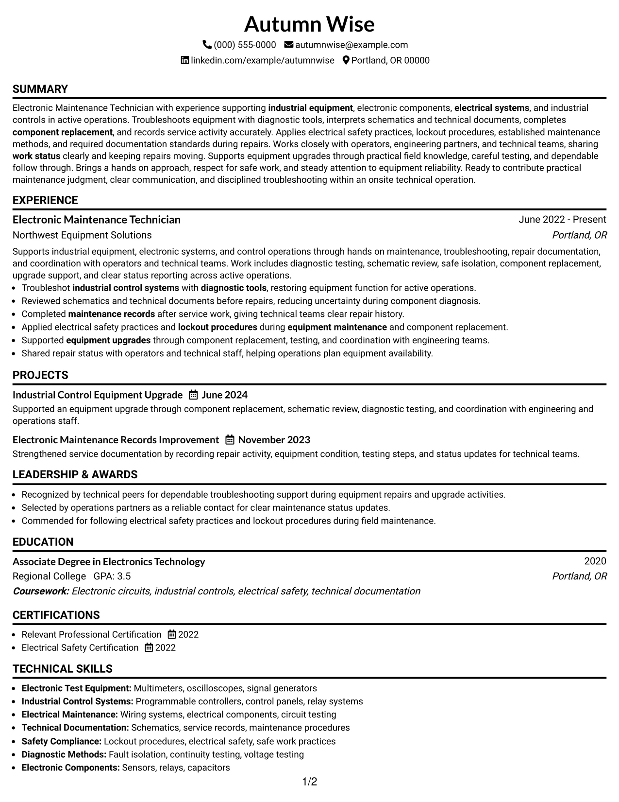 Resume Example Page 1