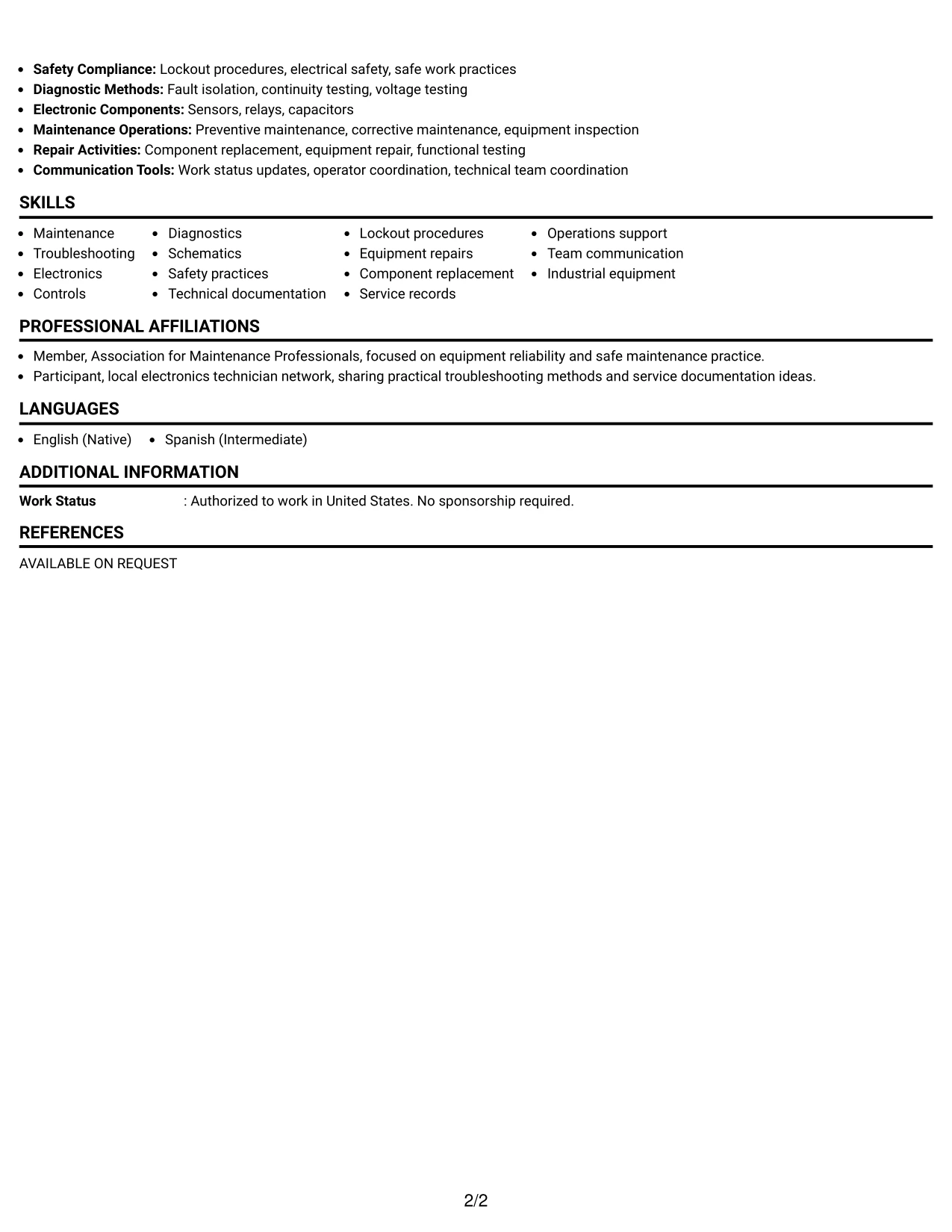 Resume Example Page 2