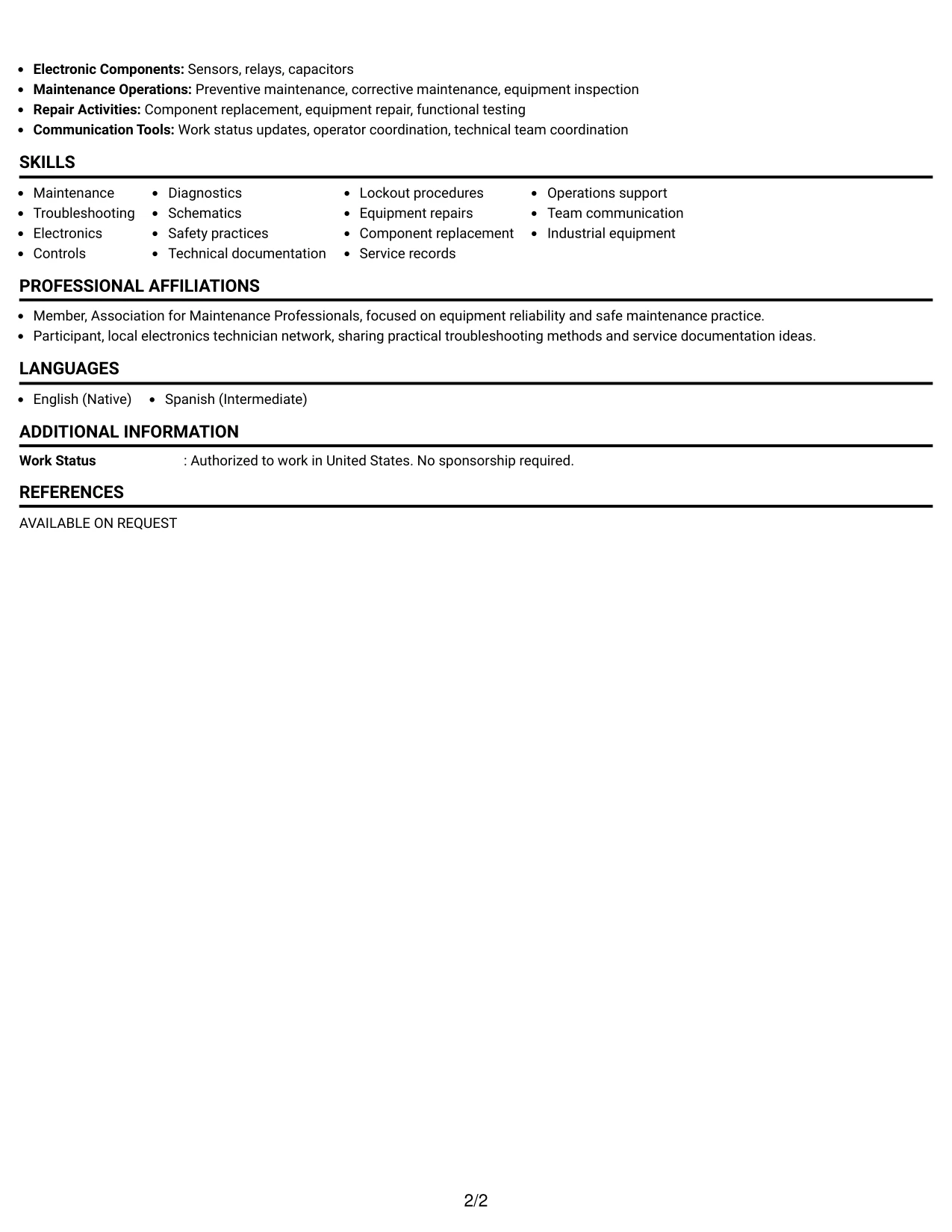 Resume Example Page 2