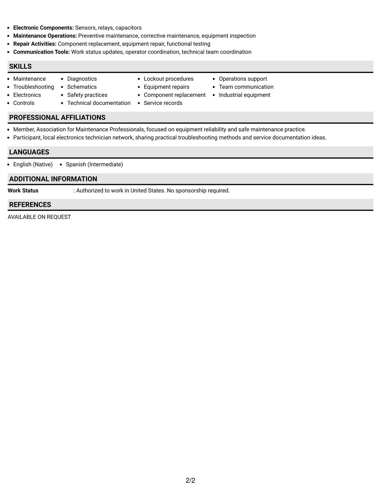 Resume Example Page 2