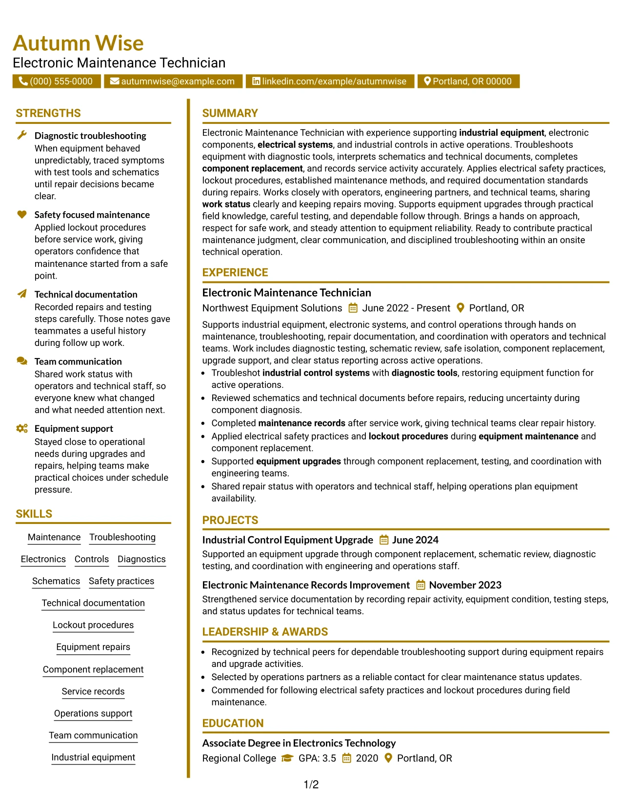 Resume Example Page 1