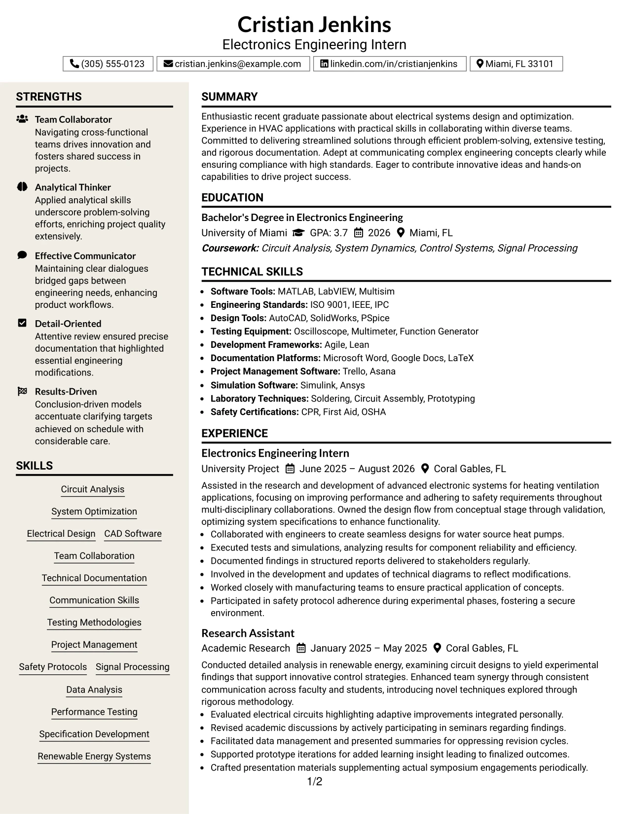 Resume Example Page 1