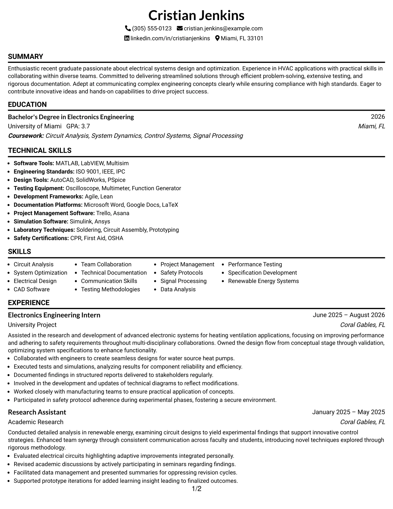 Resume Example Page 1