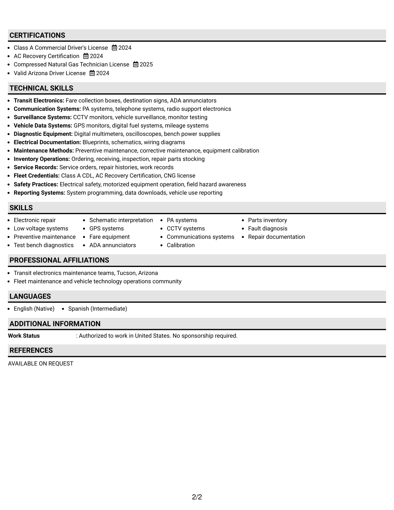 Resume Example Page 2