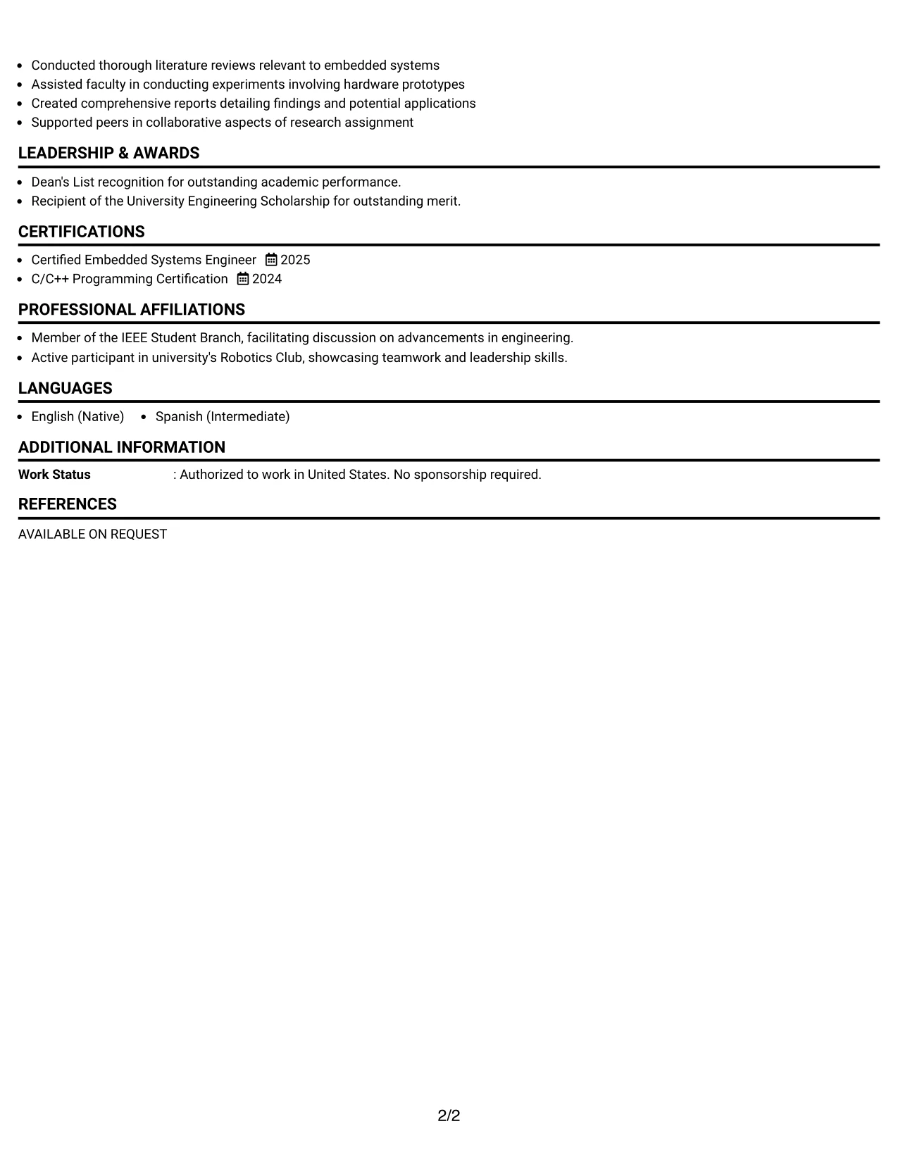 Resume Example Page 2