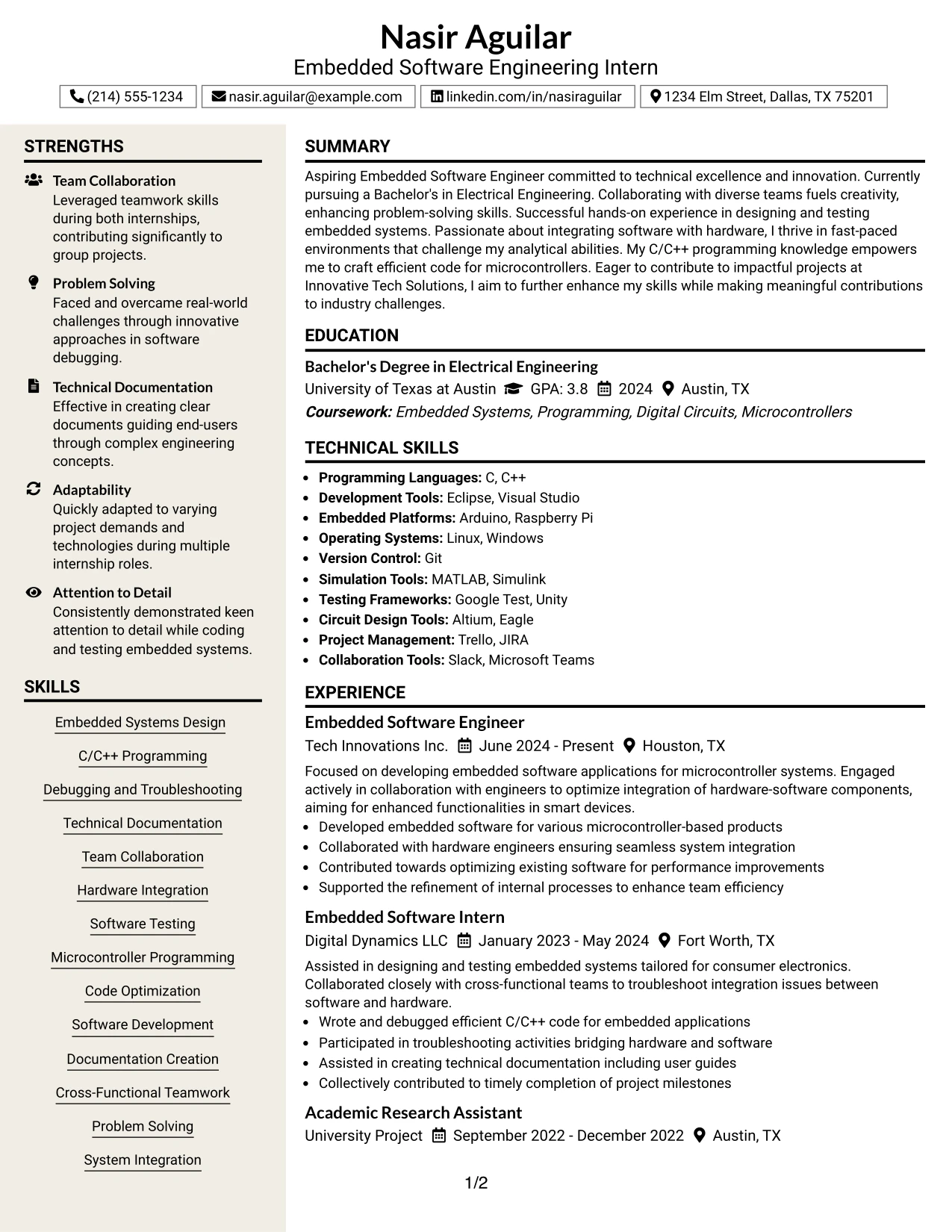Resume Example Page 1