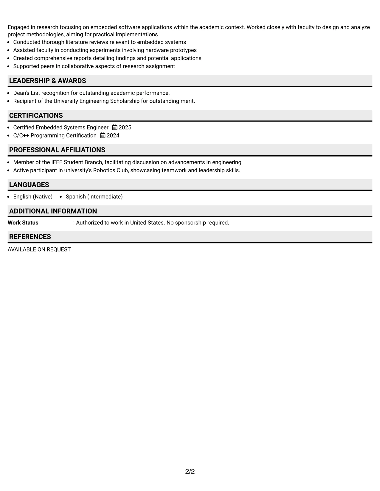 Resume Example Page 2